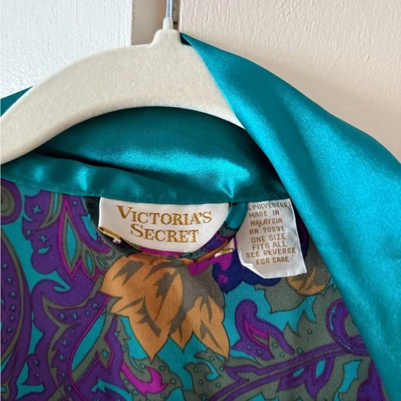 Vintage 80s Victorias Secret Gold Label Floral Kimono Satin Silk Robe - Picture 3 of 5